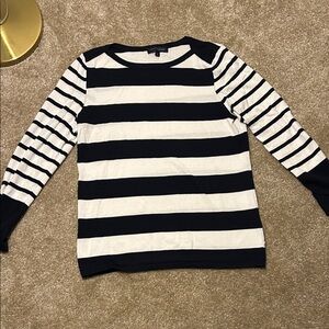 Tommy Hilfiger Navy and White Striped Long Sleeve Top